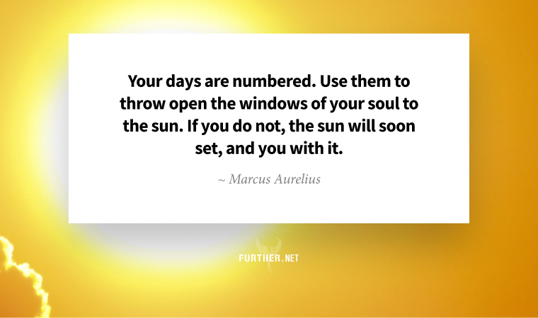Your days are numbered. Use them to throw open the windows of your soul to the sun. If you do not, the sun will soon set, and you with it. ~ Marcus Aurelius