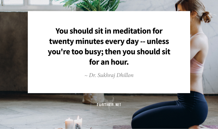 You should sit in meditation for twenty minutes every day -- unless you're too busy; then you should sit for an hour. ~ Dr. Sukhraj Dhillon 