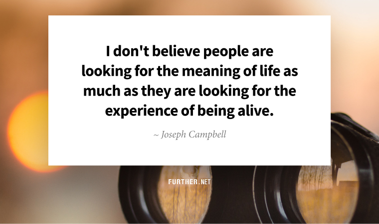 I don't believe people are looking for the meaning of life as much as they are looking for the experience of being alive. ~ Joseph Campbell