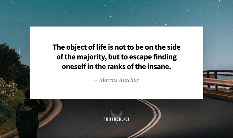 The object of life is not to be on the side of the majority, but to escape finding oneself in the ranks of the insane. ~ Marcus Aurelius