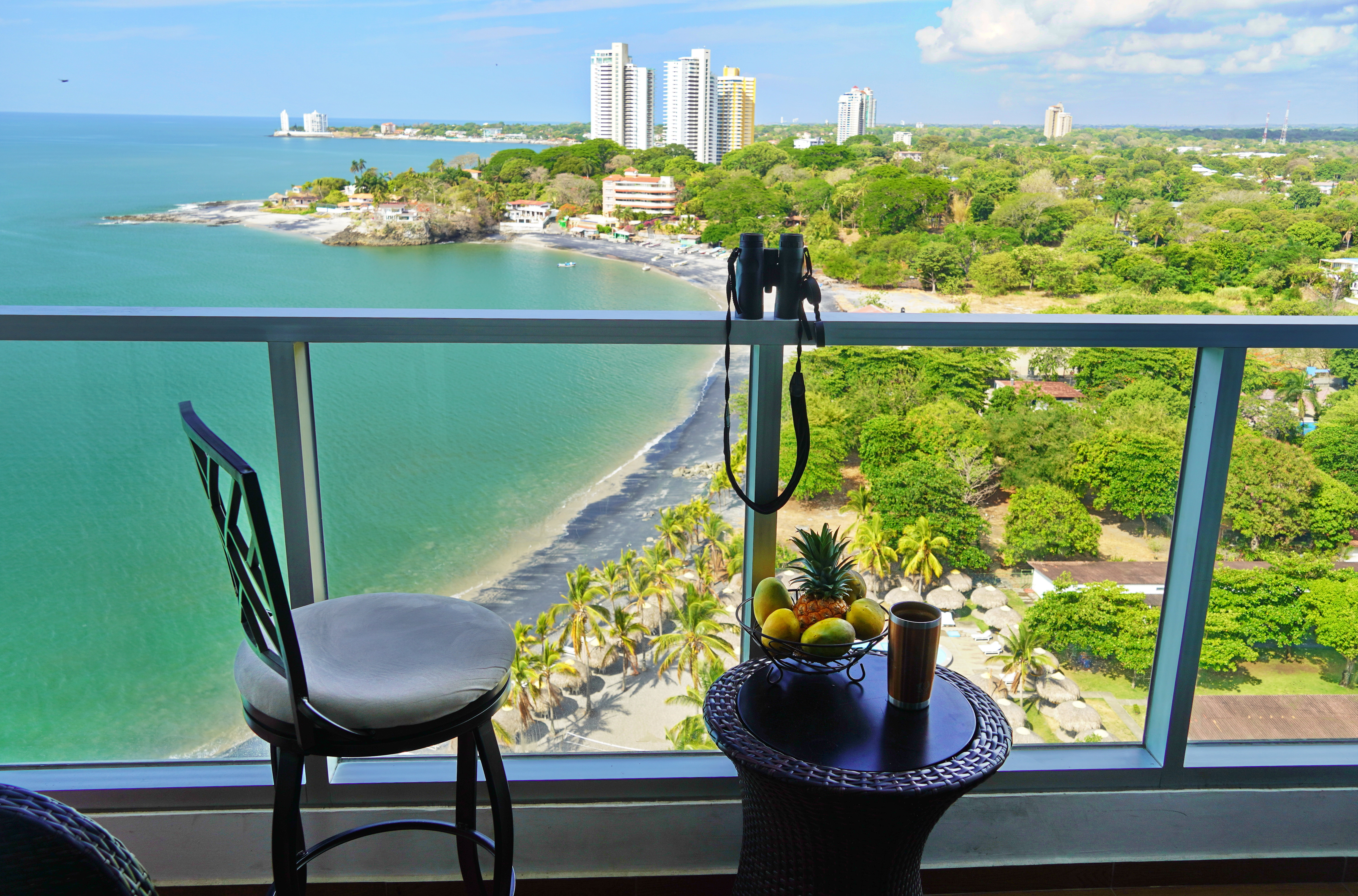 Balcony view of fishing bay at beach side condo in Panama